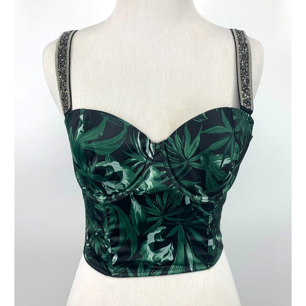 Victoria's Secret Corset Longline Bra Very Sexy Palm Leaf Shine Strap